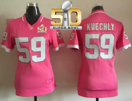 Women Nike Panthers #59 Luke Kuechly Pink Super Bowl 50 Stitched NFL Elite Bubble Gum Jersey