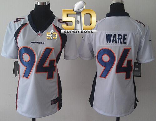 Women Nike Broncos #94 DeMarcus Ware White Super Bowl 50 Stitched NFL New Elite Jersey