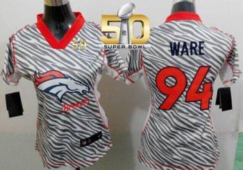 Women Nike Broncos #94 DeMarcus Ware Zebra Super Bowl 50 Stitched NFL Elite Jersey