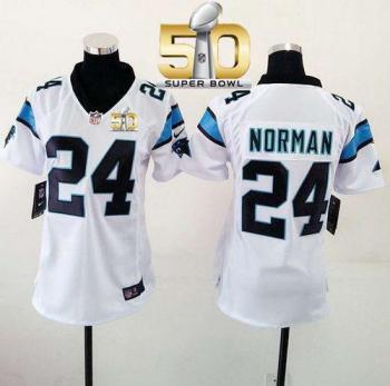Women Nike Panthers #24 Josh Norman White Super Bowl 50 Stitched NFL Elite Jersey