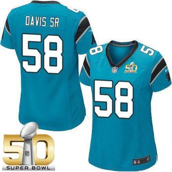 Women Nike Panthers #58 Thomas Davis Sr Blue Alternate Super Bowl 50 Stitched NFL Elite Jersey