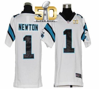 Youth Nike Panthers #1 Cam Newton White Super Bowl 50 Stitched NFL Elite Jersey