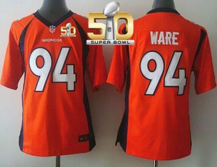 Youth Nike Broncos #94 DeMarcus Ware Orange Team Color Super Bowl 50 Stitched NFL New Elite Jersey
