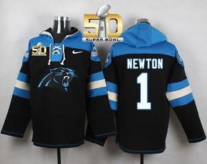 Nike Carolina Panthers #1 Cam Newton Black Super Bowl 50 Player Pullover NFL Hoodie