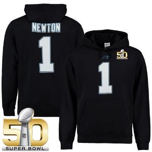 Carolina Panthers #1 Cam Newton Black Super Bowl 50 Majestic Eligible Receiver II Name & Number NFL Hoodie