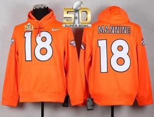 Denver Broncos #18 Peyton Manning Orange Super Bowl 50 NFL Pullover Hoodie