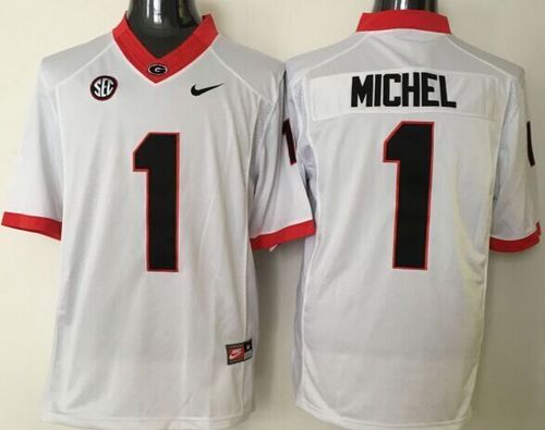 Georgia Bulldogs #1 Sony Michel White Limited SEC Patch Stitched NCAA Jersey