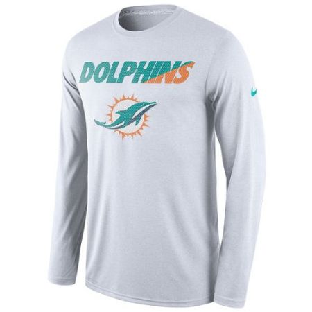 Men's Miami Dolphins Nike White Legend Staff Practice Long Sleeves Performance T-Shirt