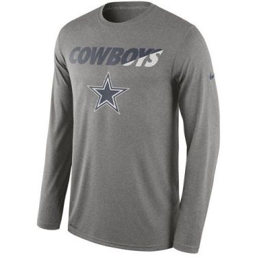Men's Dallas Cowboys Nike Gray Legend Staff Practice Long Sleeves Performance T-Shirt