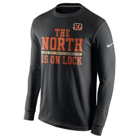 Men's Cincinnati Bengals Nike Black 2015 AFC North Division Champions Long Sleeves T-Shirt