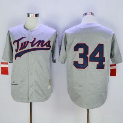 Mitchell And Ness 1969 Minnesota Twins #34 Kirby Puckett Grey Throwback Stitched MLB Jersey