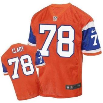 Nike Denver Broncos #78 Ryan Clady Orange Throwback Men's Stitched NFL Elite Jersey