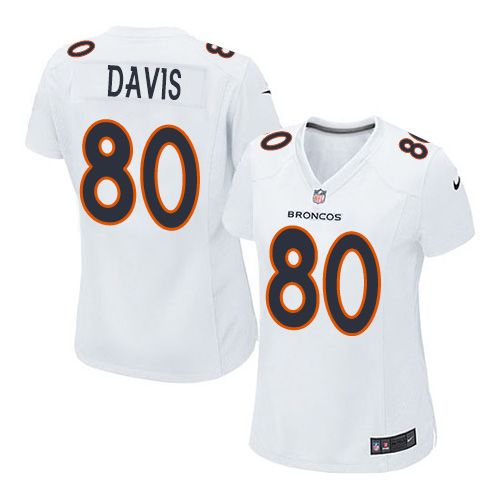 Women Nike Broncos #80 Vernon Davis White Stitched NFL Game Event Jersey