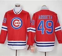 Chicago Cubs #49 Jake Arrieta Red Long Sleeve Stitched Baseball Jersey
