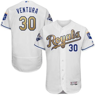 Kansas City Royals #30 Yordano Ventura White 2015 World Series Champions Gold Program FlexBase Authentic Baseball Jersey