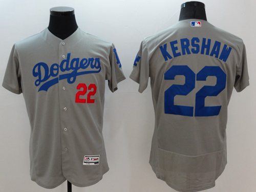 Los Angeles Dodgers #22 Clayton Kershaw Grey Flexbase Authentic Collection Baseball Jersey