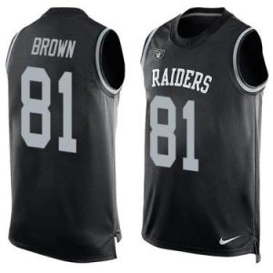 Nike Oakland Raiders #81 Tim Brown Black Color Men's Stitched NFL Name-Number Tank Tops Jersey