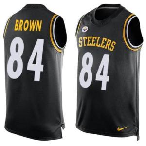 Nike Pittsburgh Steelers #84 Antonio Brown Black Color Men's Stitched NFL Name-Number Tank Tops Jersey