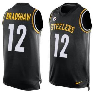 Nike Pittsburgh Steelers #12 Terry Bradshaw Black Color Men's Stitched NFL Name-Number Tank Tops Jersey