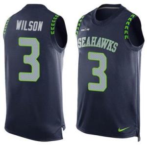 Nike Seattle Seahawks #3 Russell Wilson Steel Blue Color Men's Stitched NFL Name-Number Tank Tops Jersey
