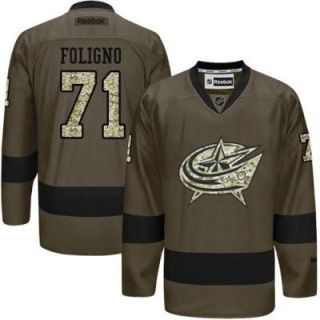 Columbus Blue Jackets #71 Nick Foligno Green Salute To Service Men's Stitched Reebok NHL Jerseys