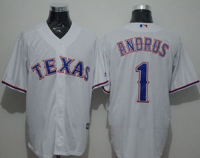 Mens Texas Rangers #1 Elvis Andrus White New Cool Base Stitched Baseball Jersey