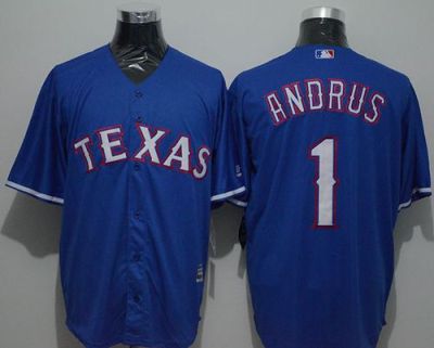 Mens Texas Rangers #1 Elvis Andrus Blue New Cool Base Stitched Baseball Jersey