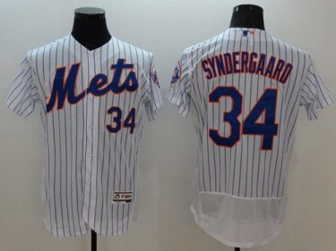 New York Mets #34 Noah Syndergaard White(Blue Strip) Flex Base Authentic Collection Stitched Baseball Jersey