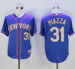 New York Mets #31 Mike Piazza Blue(Grey NO.) Alternate Road 2016 Hall Of Fame Patch Stitched Baseball Jersey