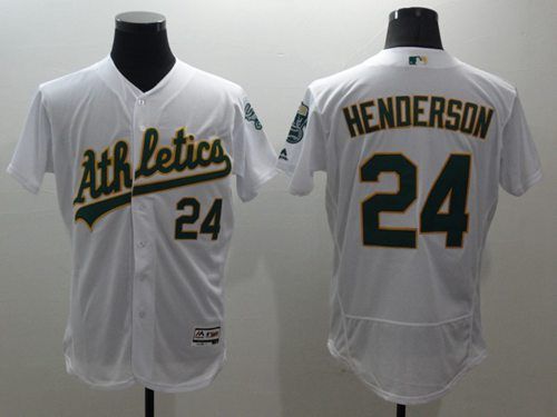 Oakland Athletics #24 Rickey Henderson Flexbase Authentic Collection Mens Stitched Baseball Jersey-White