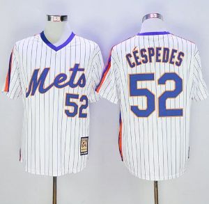 Mitchell And Ness New York Mets #52 Yoenis Cespedes Cooperstown Mens Stitched Baseball Jersey- White(Blue Strip)
