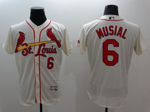 St Louis Cardinals #6 Stan Musial Cream Flex Base Authentic Collection Stitched Baseball Jersey