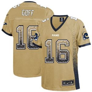Women's Nike Los Angeles Rams #16 Jared Goff Gold Stitched NFL Elite Drift Fashion Jersey