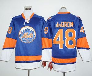 New York Mets #48 Jacob DeGrom Blue Long Sleeve Stitched Baseball Jersey