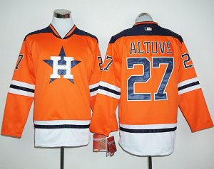 Houston Astros #27 Jose Altuve Orange Long Sleeve Stitched Baseball Jersey