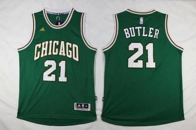 NBA Chicago Bulls #21 Men's Jimmy Butler Replica Green Adidas Jerseys