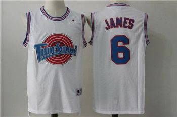 Space Jam Tune Squad #6 LeBron James White Movie Stitched NBA Jersey