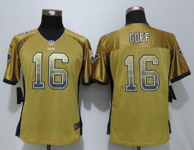 Womens Los Angeles Rams #16 Jared Goff Drift Fashion New Nike Gold NFL Stitched Elite Jerseys