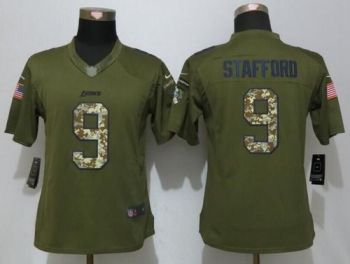 Womens NFL Detroit Lions #9 Matthew Stafford Nike Green Salute To Service Stitched Limited Jersey