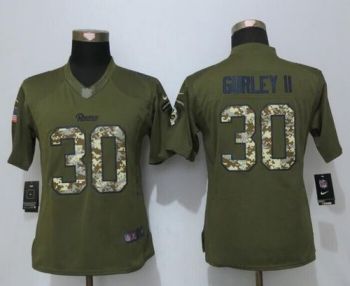 Womens #30 Todd Gurley II Nike Green Salute To Service Los Angeles Rams NFL Stitched Limited New Jersey