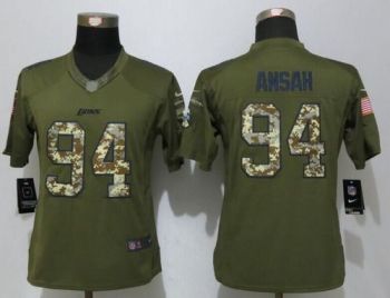 Womens NFL Detroit Lions #94 Ezekiel Ansah Nike Green Salute To Service Stitched Limited Jersey