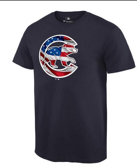 Mens Chicago Cubs Navy MLB Baseball Banner Wave T-Shirt