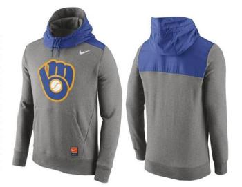 Baseball Mens Milwaukee Brewers Stitches Nike Pullover Hoodie - Grey-Blue