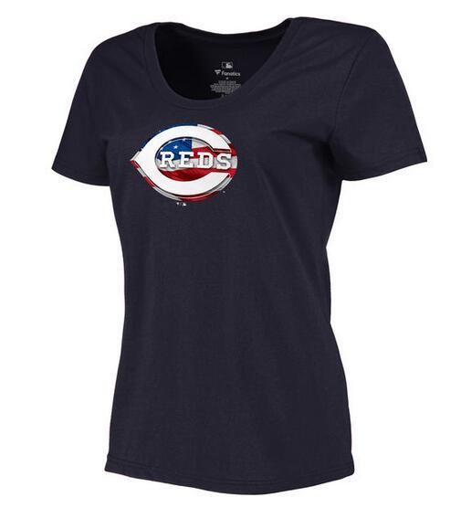 Women's Cincinnati Reds Navy Plus Sizes MLB Baseball Banner Wave T-Shirt