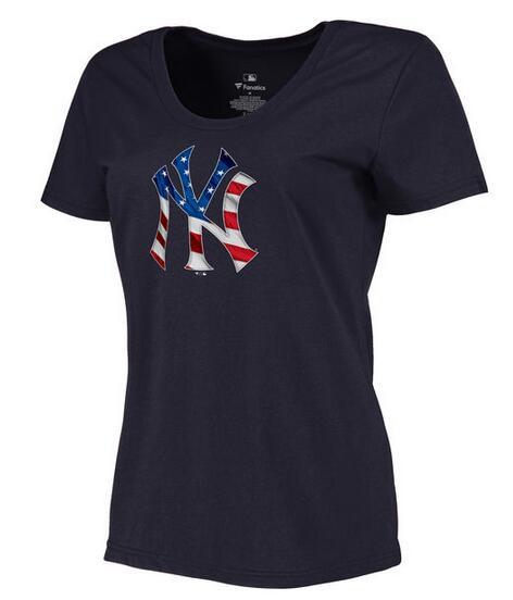 Women's New York Yankees Navy Plus Sizes MLB Baseball Banner Wave T-Shirt