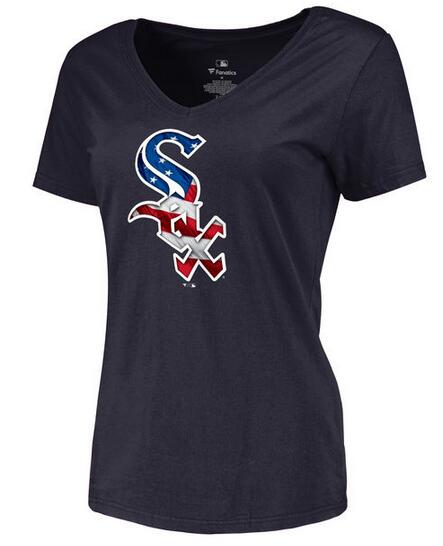 Womens Chicago White Sox Navy Banner Wave Slim Fit Baseball T-Shirt