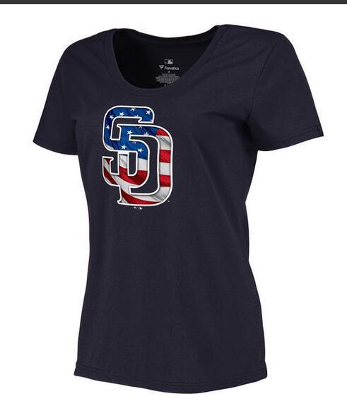 Women's San Diego Padres Navy Plus Sizes MLB Baseball Banner Wave T-Shirt
