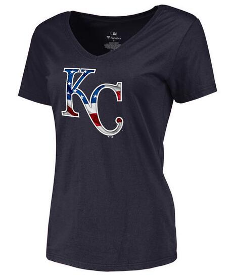 Womens Kansas City Royals Navy Banner Wave Slim Fit Baseball T-Shirt