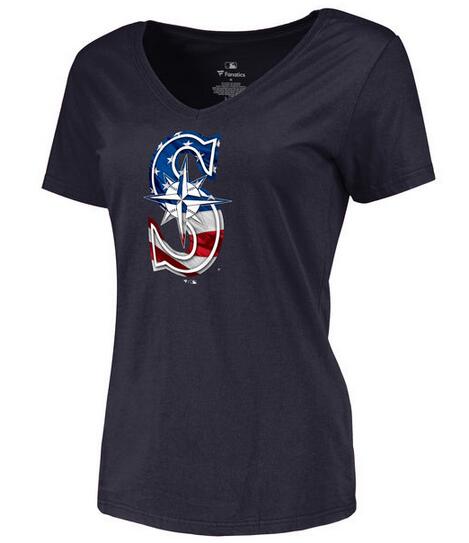 Womens Seattle Mariners Navy Banner Wave Slim Fit T-Shir