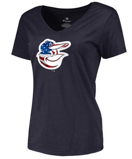 Womens Baltimore Orioles Navy Banner Wave Slim Fit Baseball T-Shirt